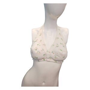 Vintage 70's Off White Floral Bikini Top Womens size 12 Swimwear